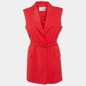 Pre Owned Valentino Red Crepe Belted Mini Dress M