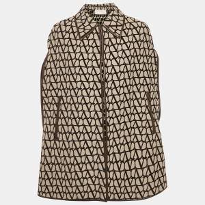 مملوكة مسبقًا Valentino Beige Monogram Canvas Leather Trim Cape S
