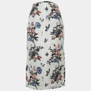 Pre Owned Valentino Blue Floral Jacquard Pencil Skirt M