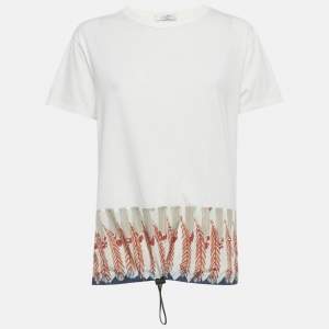 Pre Owned Valentino White Printed Jersey and Nylon T-Shirt S