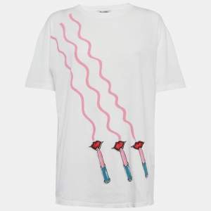 Pre Owned Valentino White Lipstick Print Jersey T-Shirt S