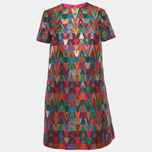Pre Owned Valentino Multicolor Chevron Lurex Shift Dress S