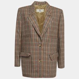 Pre Owned Valentino Vintage Brown Houndstooth Wool Blazer L
