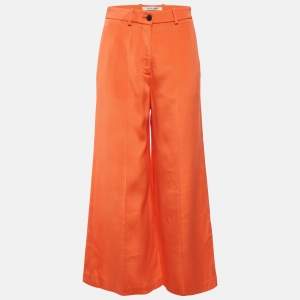 Pre Owned Valentino Orange Wool Wide Leg Trousers M