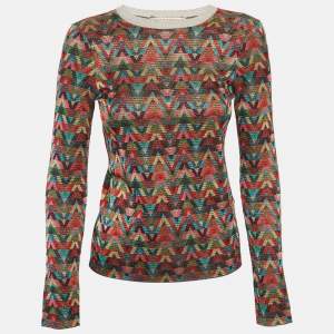 Pre Owned Valentino Multicolor Chevron Lurex Knit Sweatshirt S