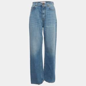 Pre Owned Valentino Blue Faded Denim Straight Leg Jeans S/Waist 26"