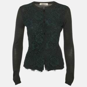 مملوكة مسبقًا كارديغان فالنتينو من الصوف الأخضر بمزين بالدانتيل مقاس صغير - سمول