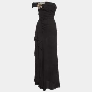 Pre Owned Valentino Black Silk Embellished Strapless Long Dress M