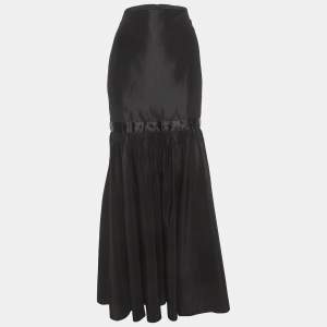 Pre Owned Valentino Black Silk Blend Gathered Maxi Skirt M