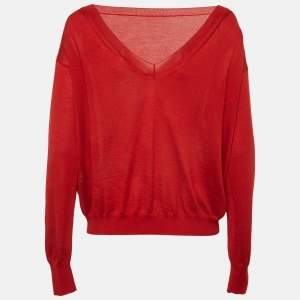 مملوكة مسبقًا Valentino Red Cashmere Blend Logo Detail Sweater S