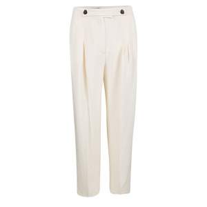 Pre Owned Valentino Cream Silk High Waist Wide Leg Trousers S