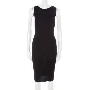 Valentino Black Stretch Knit Sleeveless Lace Insert Bodycon Dress M