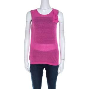 Pre Owned Valentino Pink Linen Silk Bow Detail Sleeveless Top S