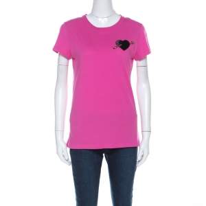 Valentino Pink Cotton Heart Applique T Shirt S 