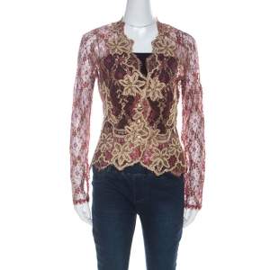 Pre Owned Valentino Boutique Vintage Red and Gold Lace Shrug M 