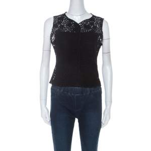 Pre Owned Valentino Boutique Vintage Black Guipure Lace Sleeveless Blouse M 