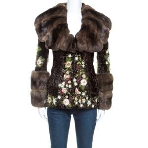 Valentino Brown Chinchilla Embellished Detail Fur Jacket S