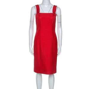 Pre Owned Valentino Red Textured Silk Blend Short Dress M