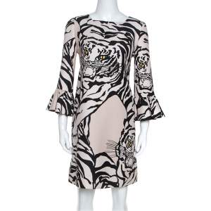 Pre Owned Valentino Beige Crepe Tiger Re-Edition Dress M