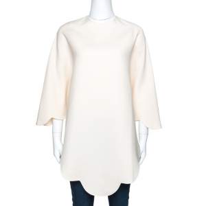 Pre Owned Valentino Cream Crepe Scalloped Cape Top S