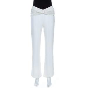 Pre Owned Valentino Off White Crepe Sequined Waist Band Detail Pants M