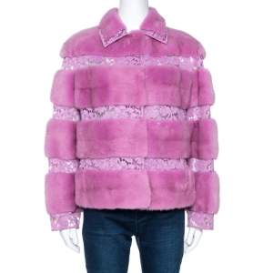  Valentino Lavender Mink Fur Lace Panelled Jacket S