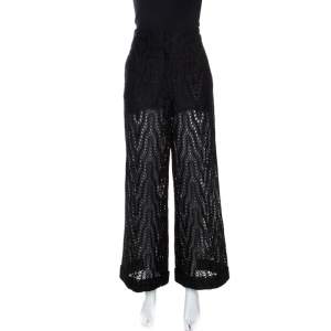 Pre Owned Valentino Black Eyelet Lace Cotton Wide Leg Pants S