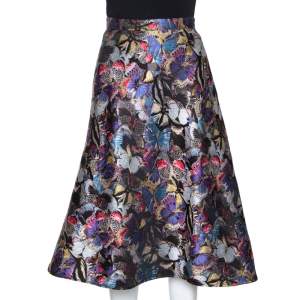 Pre Owned Valentino Multicolor Butterfly Silk Brocade Midi Skirt M