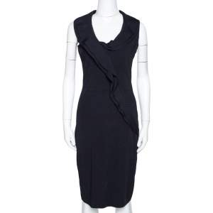 Valentino Black Knit Ruffled Sleeveless Dress M