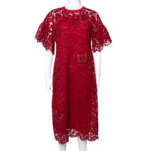 Valentino Red Lace Butterfly Appliqued Sheath Dress S