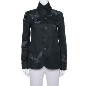 Valentino Black Gabardine Butterfly Applique Detail Jacket S