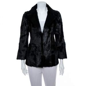 Pre Owned Valentino Vintage Black Dankalia Kid Goat Fur Jacket M