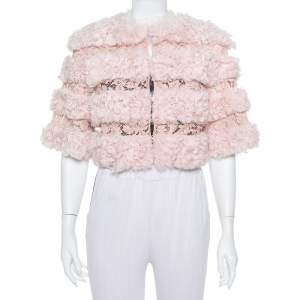 Valentino Light Pink Fur & Lace Roundneck Cropped Jacket S