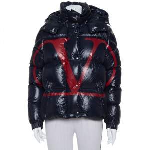 Valentino Navy Blue Synthetic VLOGO Signature Padded Hooded Jacket M