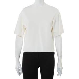 Pre Owned Valentino Cream Knit Crewneck Crop Top M