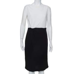 Pre Owned Valentino Black & White Crepe Drape Detail Sheath Dress L
