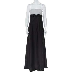 Valentino Black & White Wool & Silk Blend Bow Detail Strapless Tube Dress M