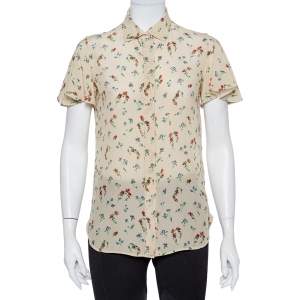 Pre Owned Valentino Cream Floral Printed Silk Button Front Shirt S
