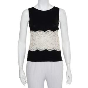 Pre Owned Valentino Black Wool & Cashmere Lace Trim Tank Top L
