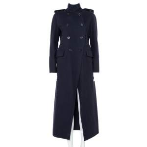 Valentino Navy Blue Wool Double Breasted Long Trench Coat L