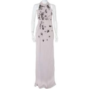 Pre Owned Valentino Lilac Embellished Crepe Open Back Draped Gown M