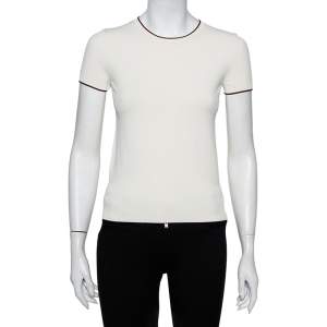 Pre Owned Valentino Off White Knit Contrast Trim Detail Sweater S
