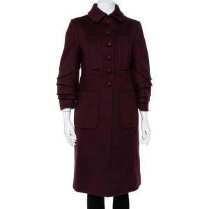 Valentino Hiver 2008 Burgundy Wool Ruffle Sleeve Button Front Coat M