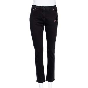 Valentino Black Denim Embellished love Detail Slim Fit Jeans L