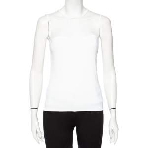 Pre Owned Valentino White Knit Mesh Inset Sleeveless Top L 