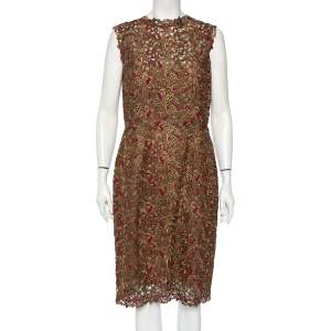 Valentino Bronze Lace Overlay Sheath Dress L 