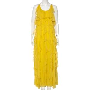 Valentino Yellow Silk Open-Back Ruffled Organza Gown S