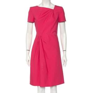 Pre Owned Valentino Technocouture Pink Cotton Asymmetrical Neck Detail A-Line Dress M