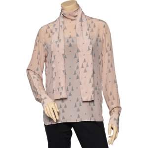 Pre Owned Valentino Light Pink Triangle Printed Silk Neck Tie Detail Top M