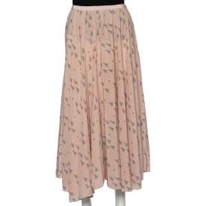 Pre Owned Valentino Pink Triangle Printed Silk Midi Skirt S